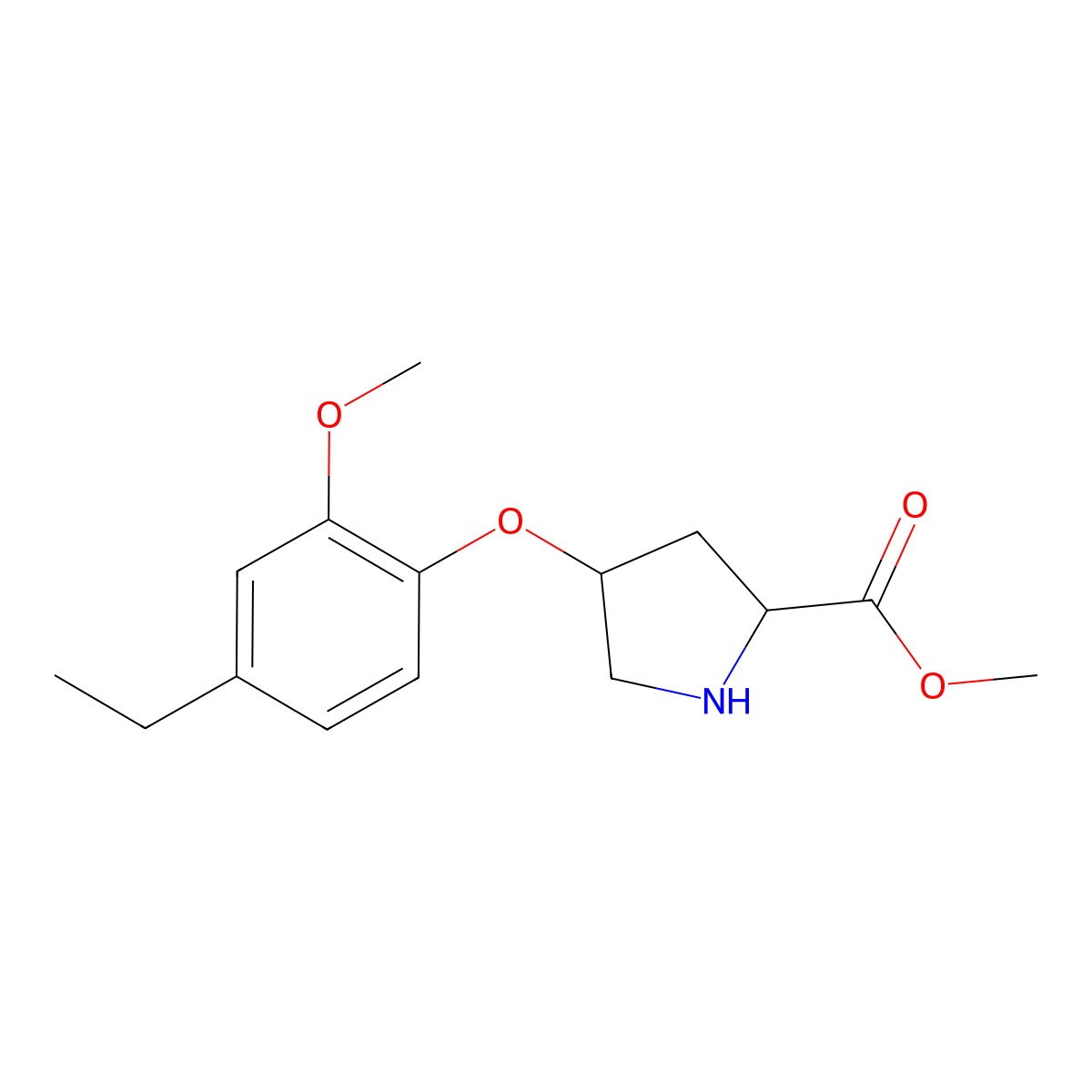 Methyl (2S,4S)-4-(4-ethyl-2-methoxyphenoxy)-2-pyrrolidinecarboxylate molecular structure, CAS 1217859-12-5