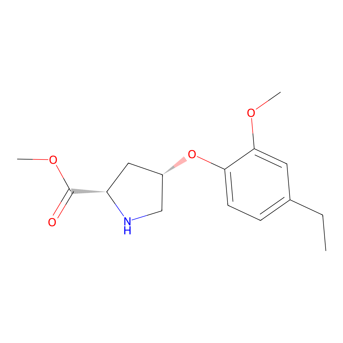 Methyl (2S,4S)-4-(4-ethyl-2-methoxyphenoxy)-2-pyrrolidinecarboxylate molecular structure, CAS 1217859-12-5