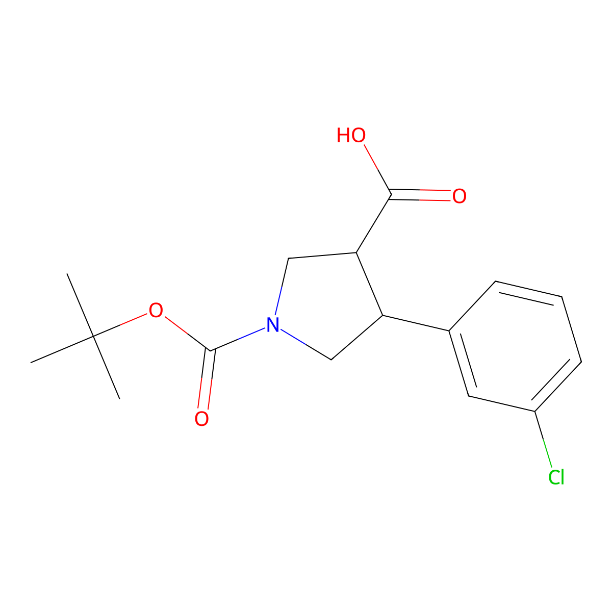 (3R,4S)-1-(tert-Butoxycarbonyl)-4-(3-chlorophenyl)pyrrolidine-3-carboxylic acid molecular structure, CAS 1217859-41-0