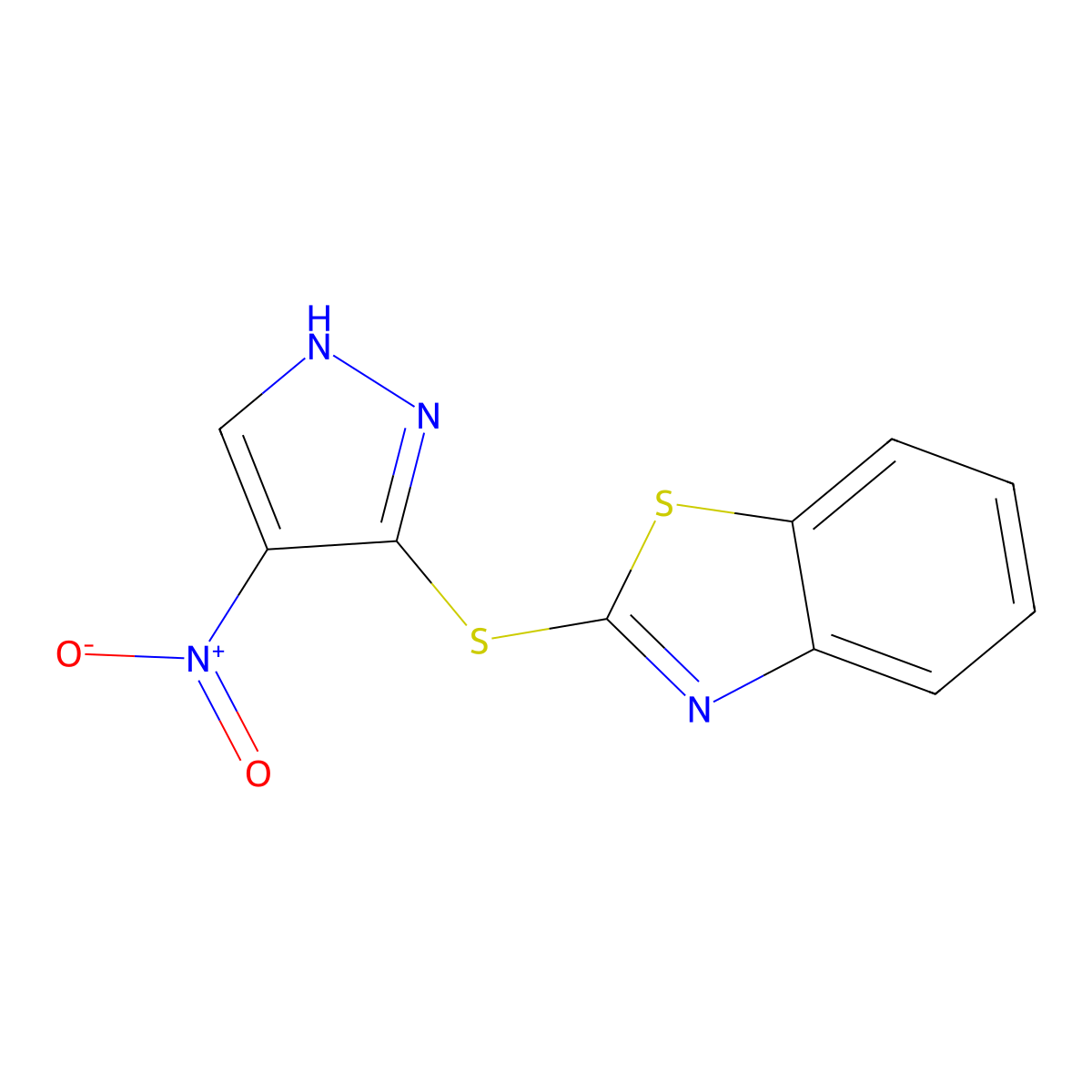 2-[(4-nitro-1H-pyrazol-3-yl)thio]-1,3-benzothiazole molecular structure, CAS 1217862-34-4