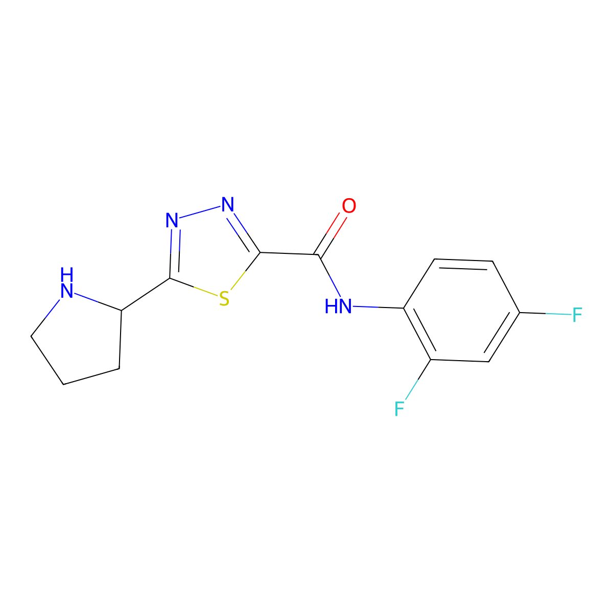 N-(2,4-Difluorophenyl)-5-pyrrolidin-2-yl-1,3,4-thiadiazole-2-carboxamide molecular structure, CAS 1217862-70-8