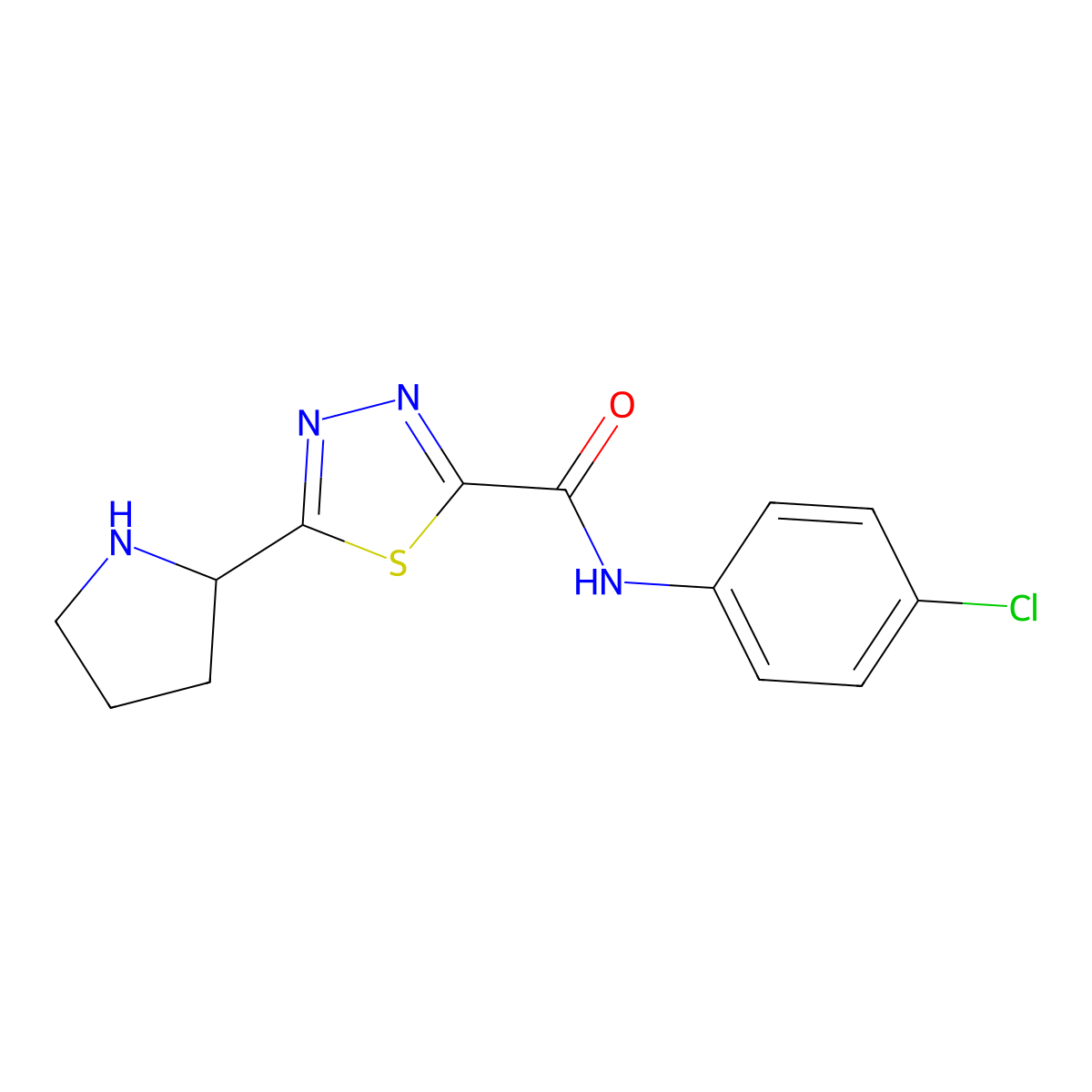 N-(4-chlorophenyl)-5-pyrrolidin-2-yl-1,3,4-thiadiazole-2-carboxamide molecular structure, CAS 1217862-92-4