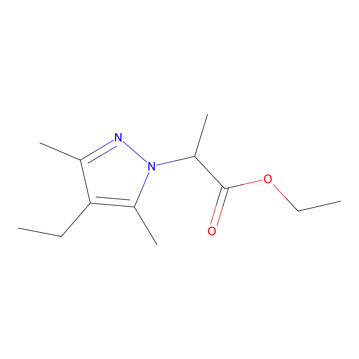 Ethyl 2-(4-ethyl-3,5-dimethyl-1H-pyrazol-1-yl)propanoate molecular structure, CAS 1217863-07-4