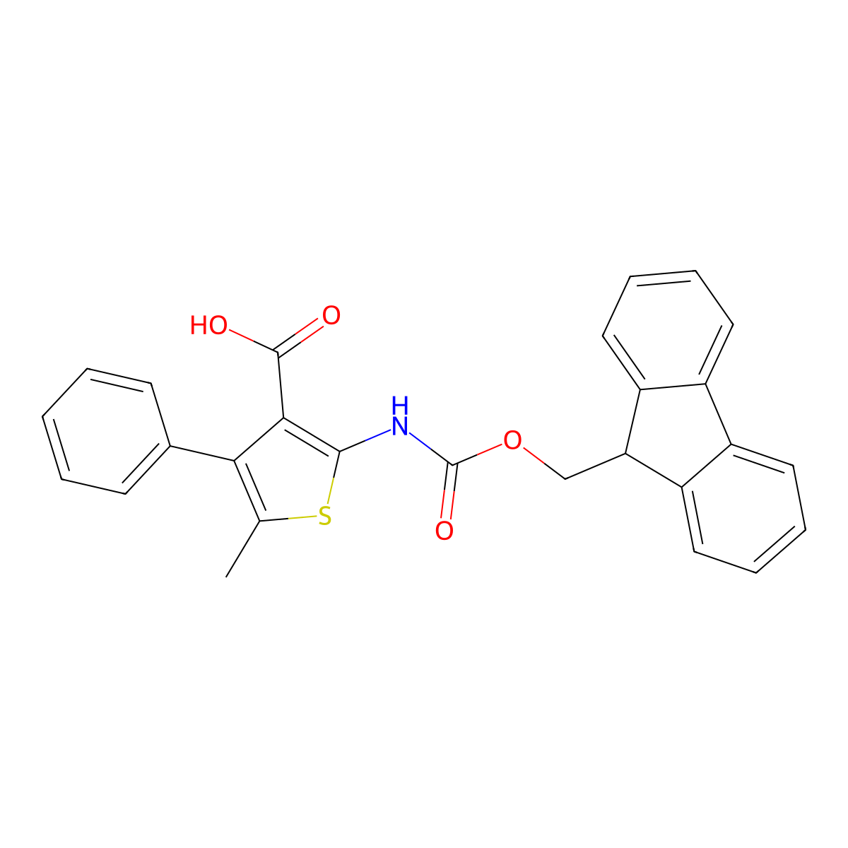 2-((((9H-fluoren-9-yl)methoxy)carbonyl)amino)-5-methyl-4-phenylthiophene-3-carboxylic acid molecular structure, CAS 1217863-68-7