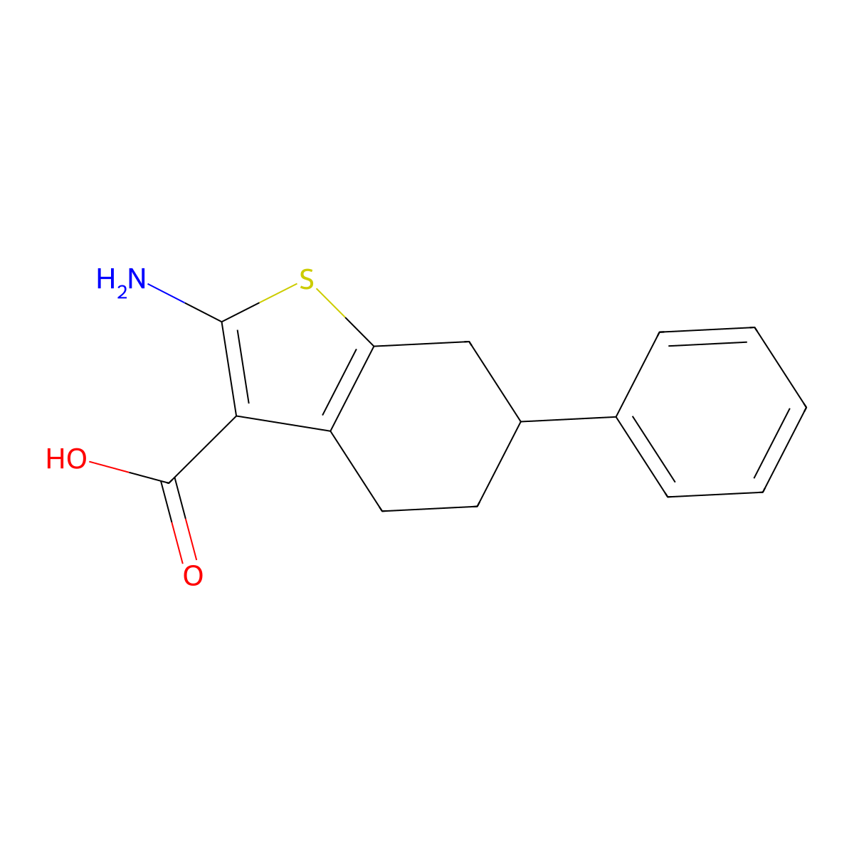 2-Amino-6-phenyl-4,5,6,7-tetrahydro-1-benzothiophene-3-carboxylic acid molecular structure, CAS 1217864-70-4