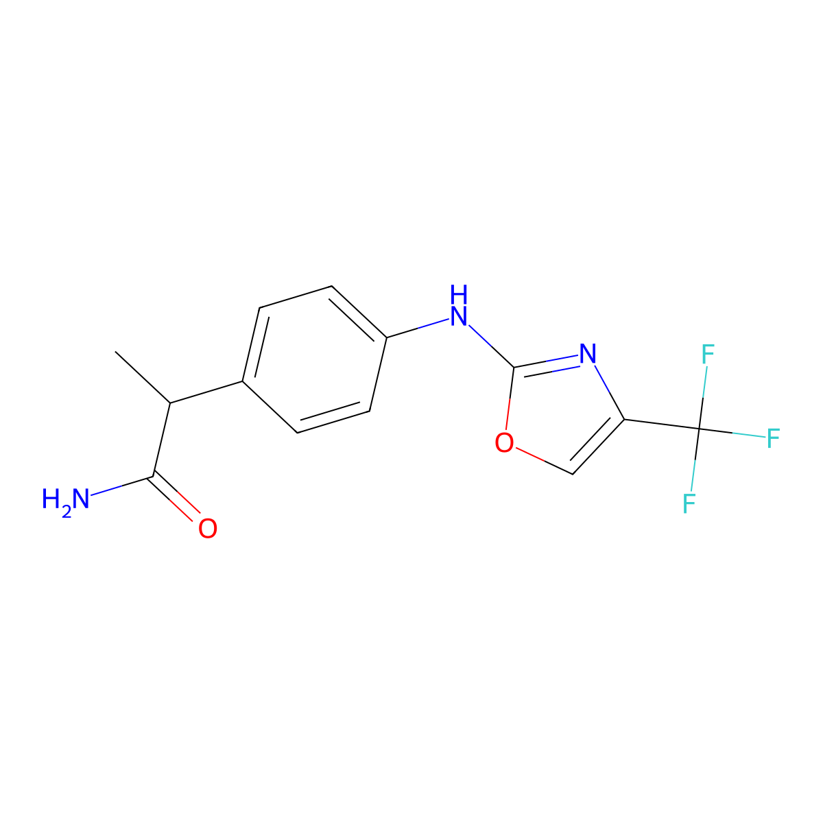 (S)-2-(4-((4-(Trifluoromethyl)oxazol-2-yl)amino)phenyl)propanamide molecular structure, CAS 1217896-25-7