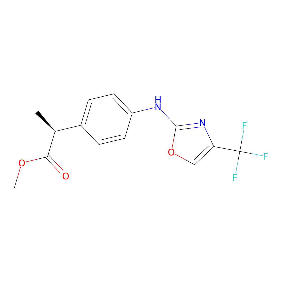 (S)-Methyl 2-(4-((4-(trifluoromethyl)oxazol-2-yl)amino)phenyl)propanoate molecular structure, CAS 1217896-44-0
