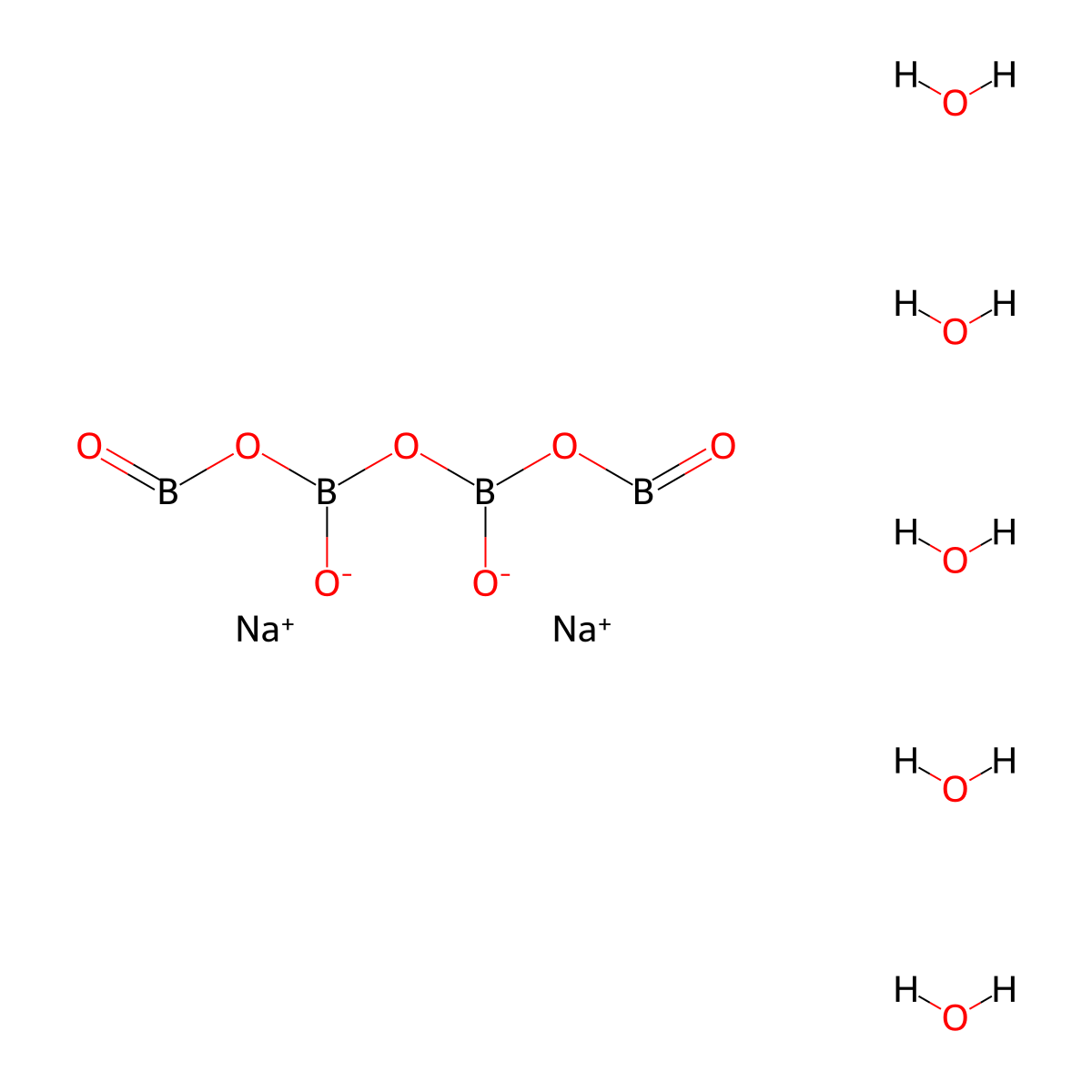 Sodium tetraborate pentahydrate molecular structure, CAS 12179-04-3