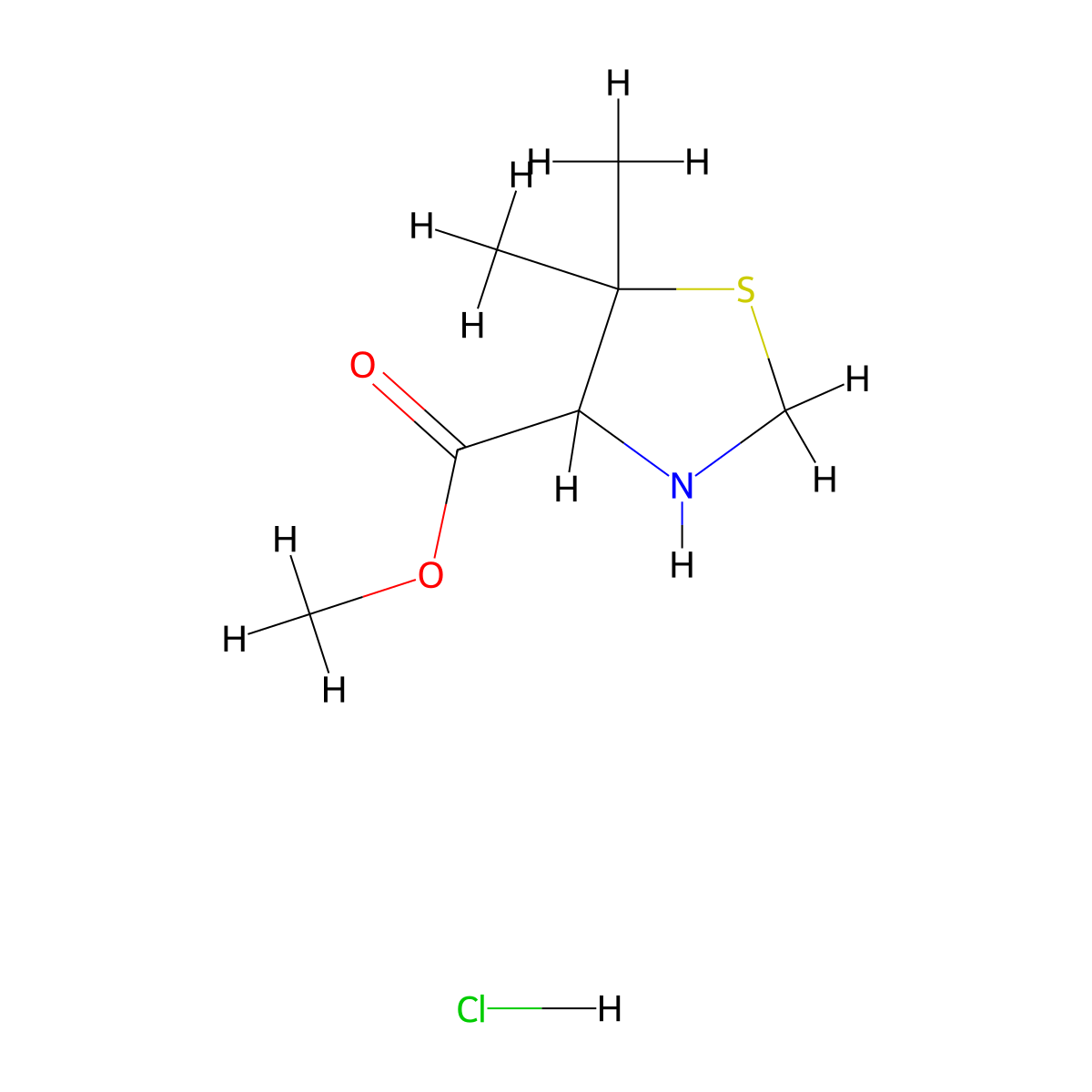 Methyl 5,5-dimethyl-1,3-thiazolidine-4-carboxylate hydrochloride molecular structure, CAS 1217983-12-4