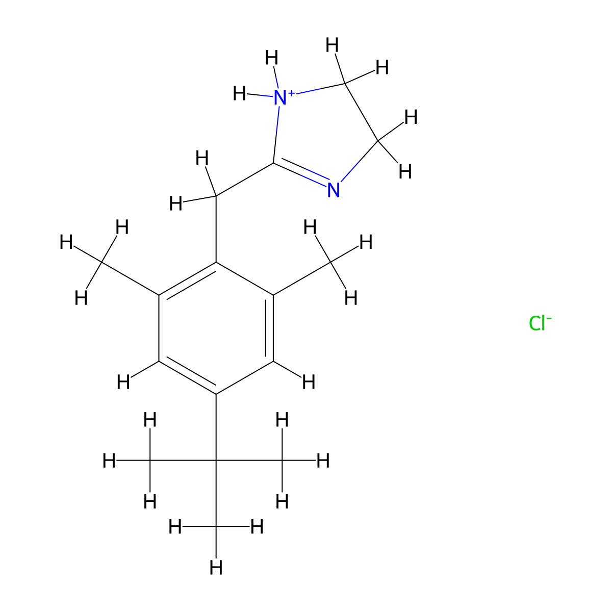 2-IMIDAZOLINE, 2-(4-tert-BUTYL-2,6-DIMETHYLBENZYL)-, MONOHYDROCHLORIDE molecular structure, CAS 1218-35-5