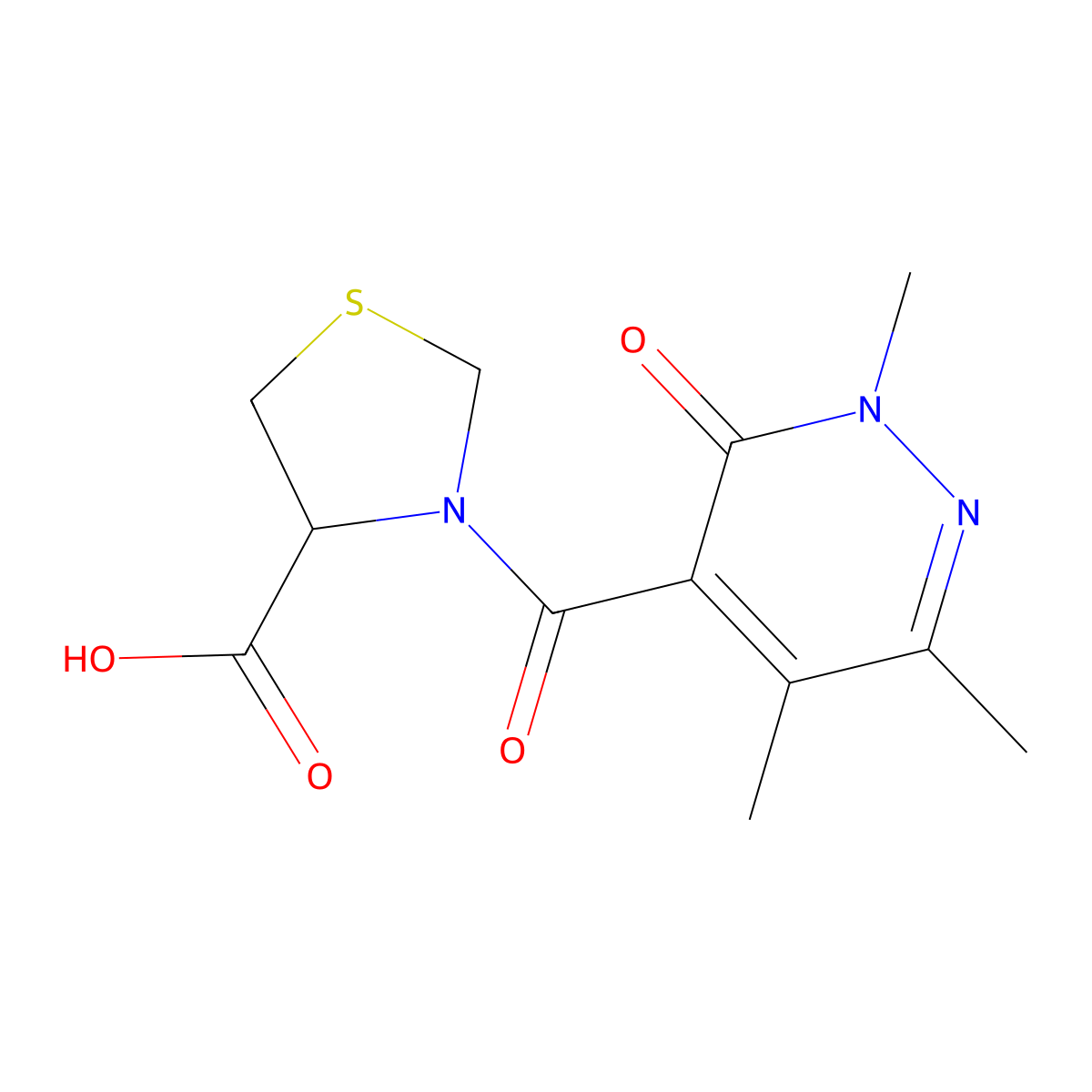 3-(2,5,6-Trimethyl-3-oxo-2,3-dihydropyridazine-4-carbonyl)-1,3-thiazolidine-4-carboxylic acid molecular structure, CAS 1218015-86-1