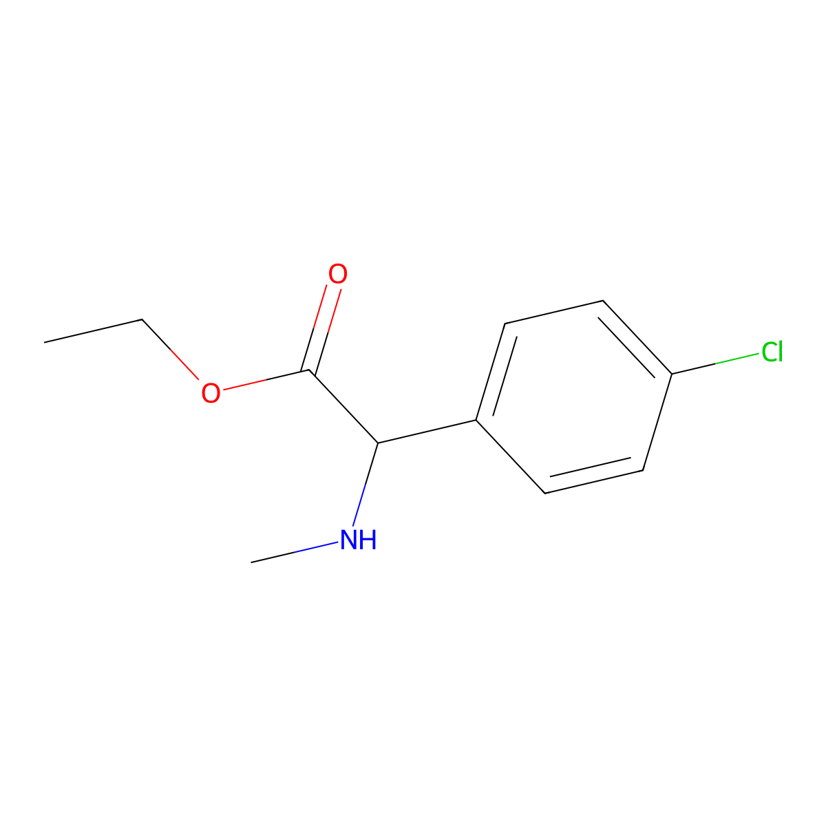 Ethyl 2-(4-chlorophenyl)-2-(methylamino)acetate molecular structure, CAS 1218051-36-5