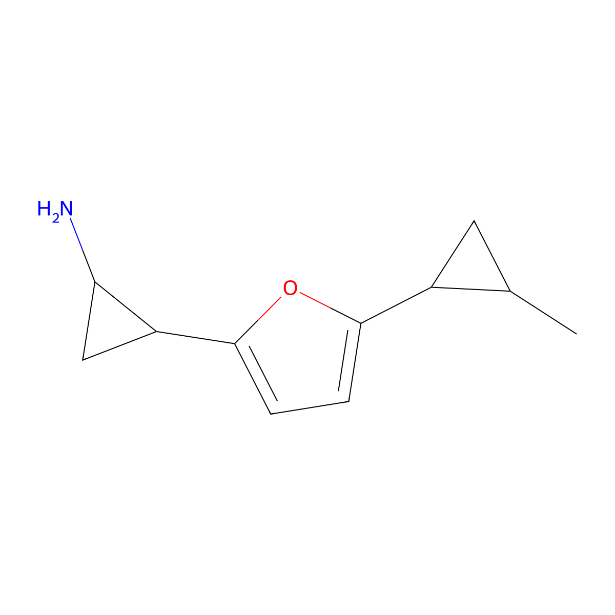 2-(5-(2-Methylcyclopropyl)furan-2-yl)cyclopropan-1-amine molecular structure, CAS 1218057-33-0