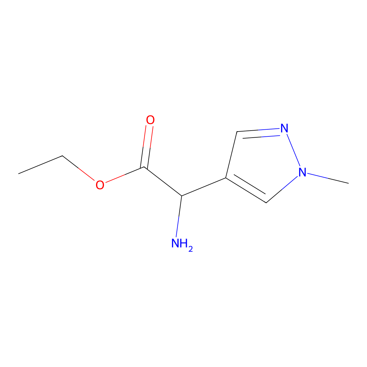 Ethyl 2-amino-2-(1-methyl-1H-pyrazol-4-yl)acetate molecular structure, CAS 1218057-55-6