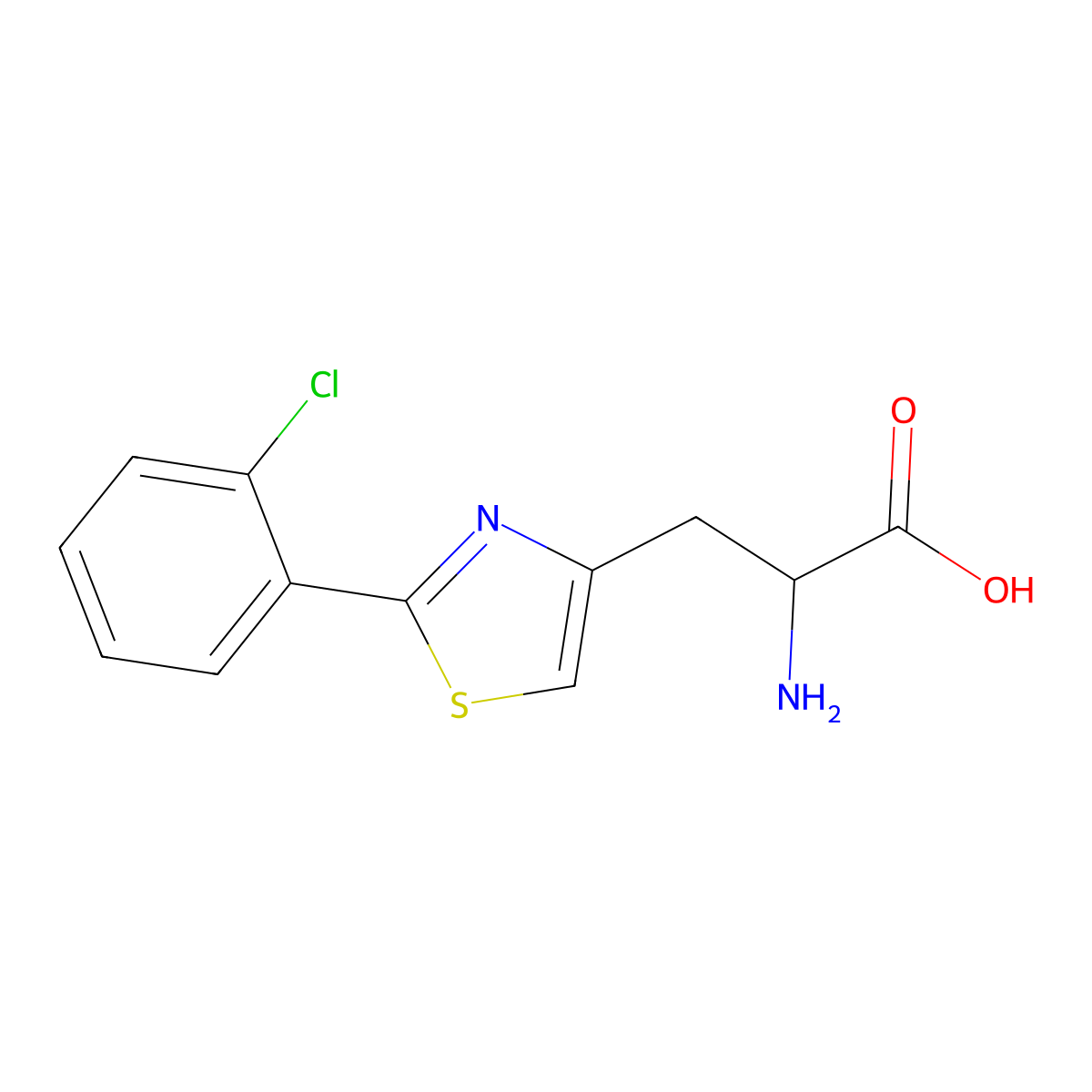 2-Amino-3-(2-(2-chlorophenyl)-1,3-thiazol-4-yl)propanoic acid molecular structure, CAS 1218071-59-0