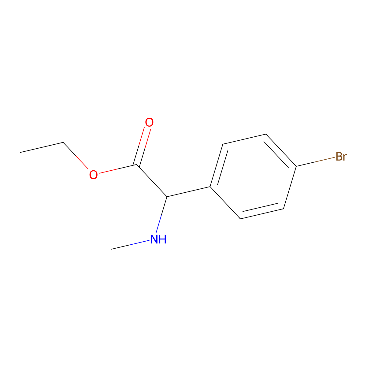 Ethyl 2-(4-bromophenyl)-2-(methylamino)acetate molecular structure, CAS 1218081-58-3