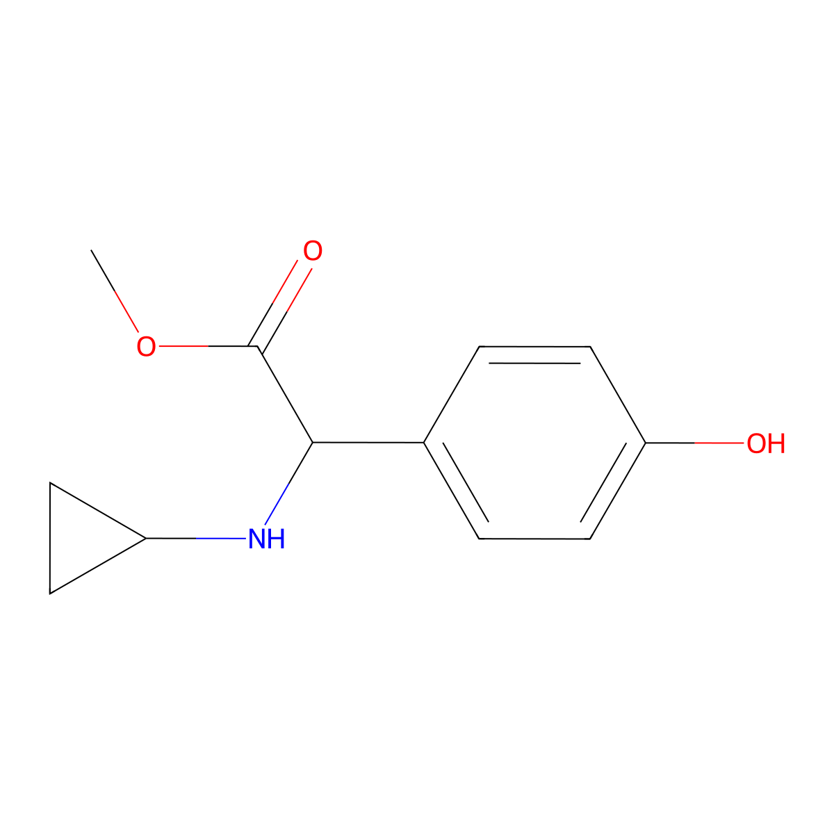 Methyl 2-(cyclopropylamino)-2-(4-hydroxyphenyl)acetate molecular structure, CAS 1218087-43-4