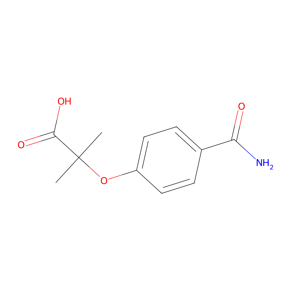 2-(4-Carbamoylphenoxy)-2-methylpropanoic acid molecular structure, CAS 121809-54-9
