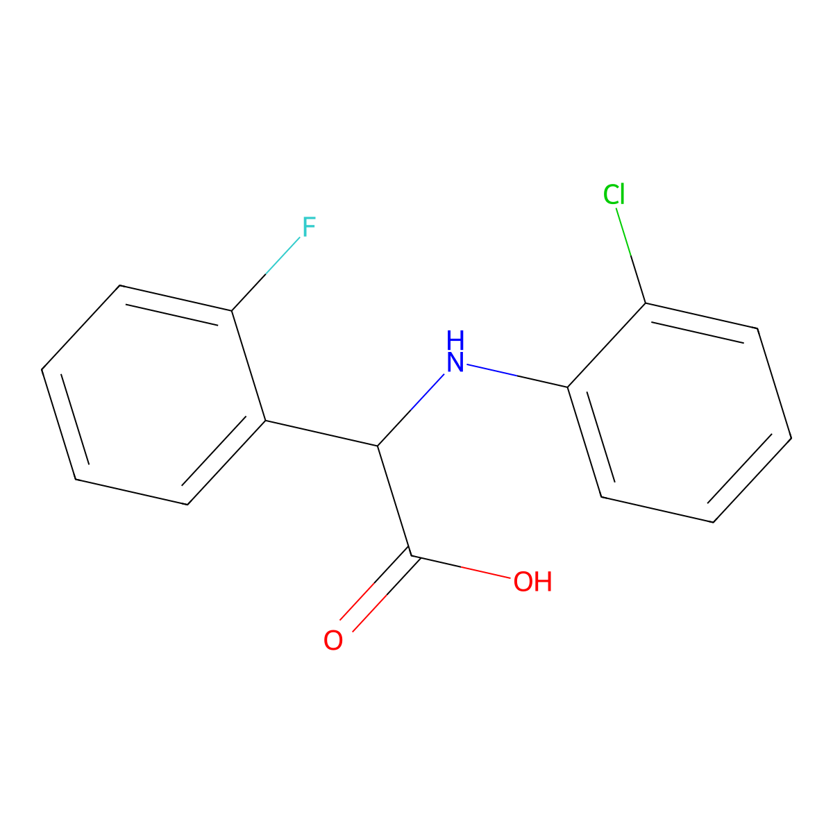 2-[(2-Chlorophenyl)amino]-2-(2-fluorophenyl)acetic acid molecular structure, CAS 1218090-79-9