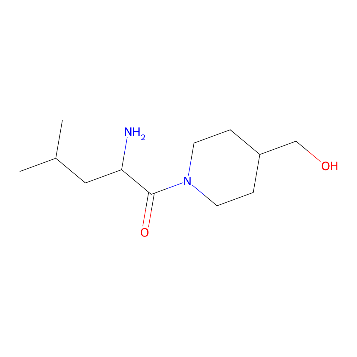 2-Amino-1-[4-(hydroxymethyl)piperidin-1-yl]-4-methylpentan-1-one molecular structure, CAS 1218123-62-6