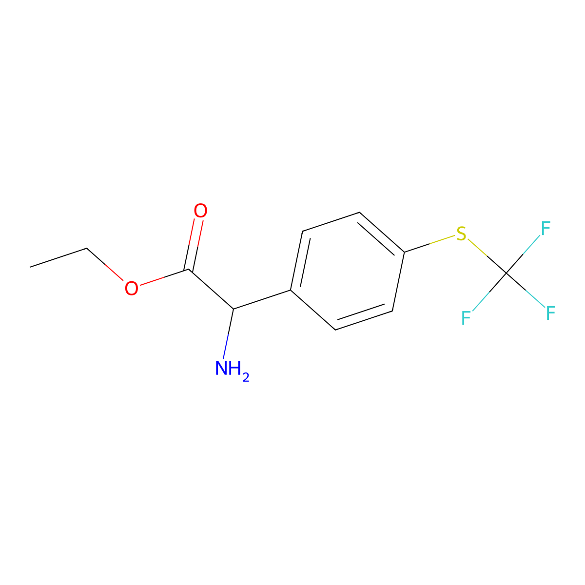 Ethyl 2-amino-2-{4-[(trifluoromethyl)sulfanyl]phenyl}acetate molecular structure, CAS 1218129-13-5
