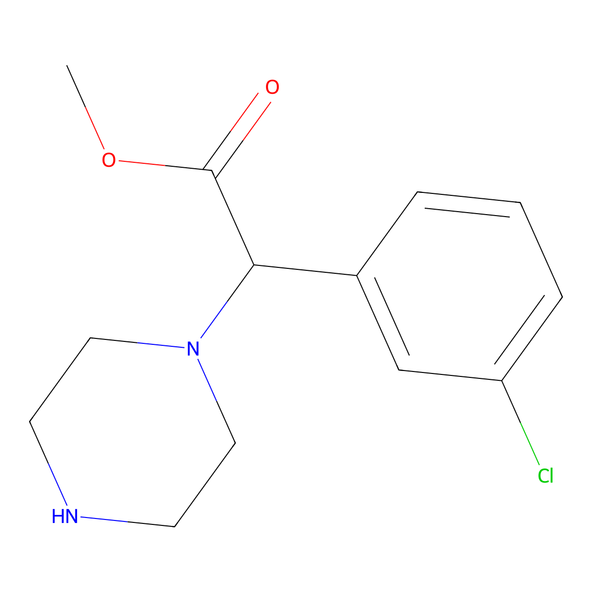 Methyl 2-(3-chlorophenyl)-2-(piperazin-1-yl)acetate molecular structure, CAS 1218135-73-9