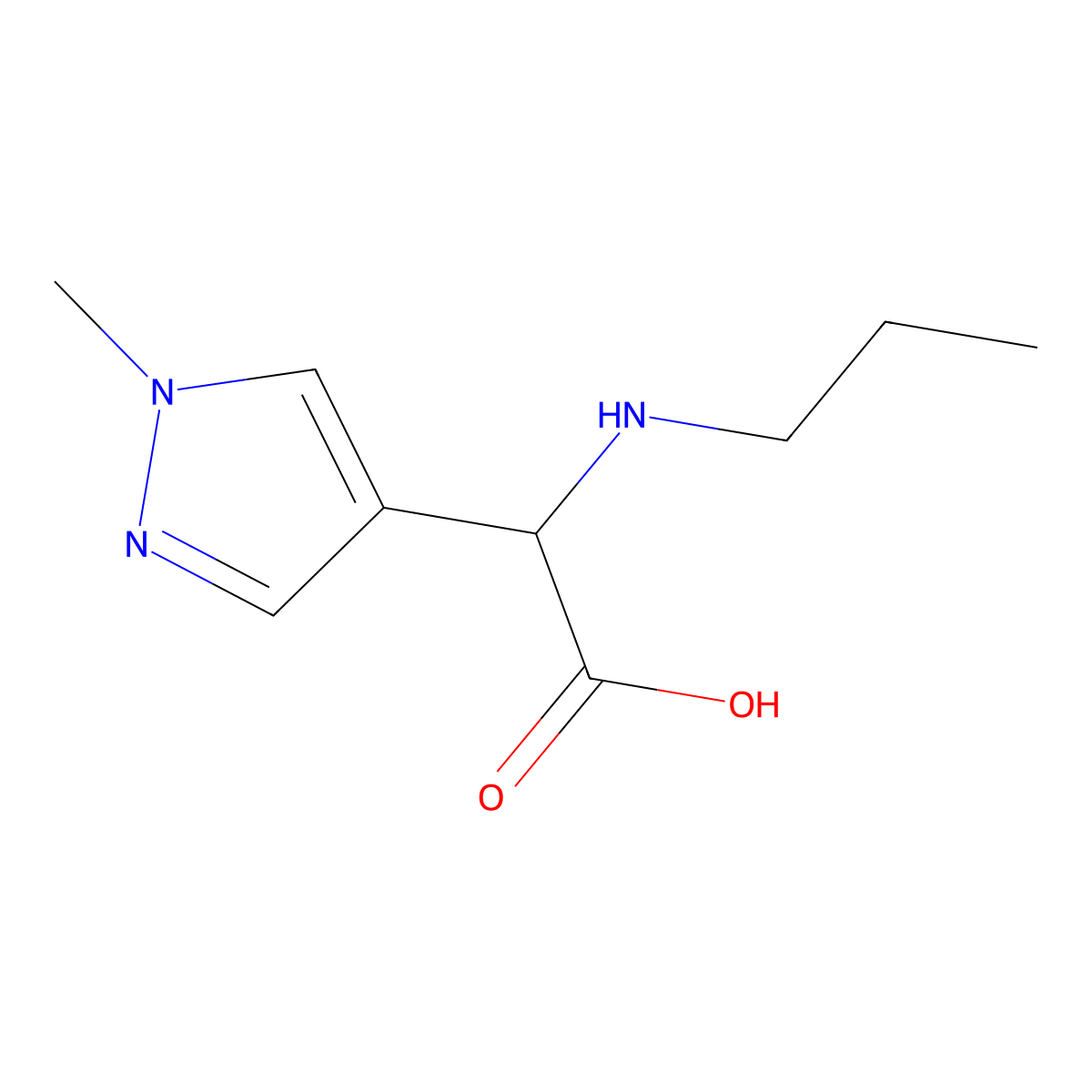 2-(1-methyl-1H-pyrazol-4-yl)-2-(propylamino)acetic acid molecular structure, CAS 1218219-80-7