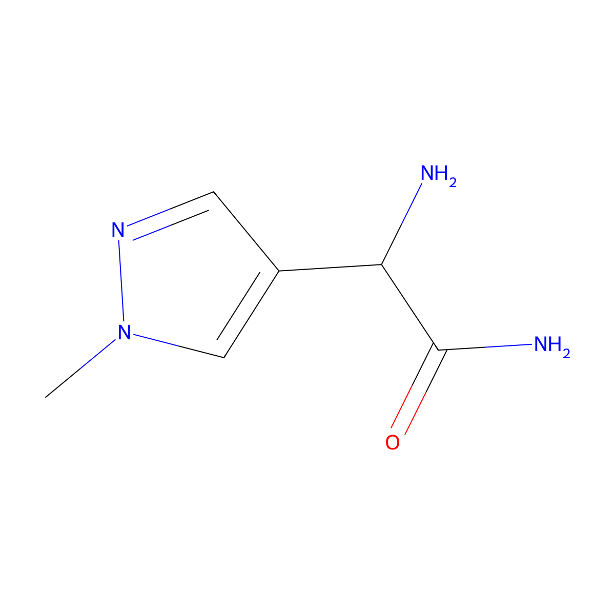 2-Amino-2-(1-methylpyrazol-4-yl)acetamide molecular structure, CAS 1218233-21-6
