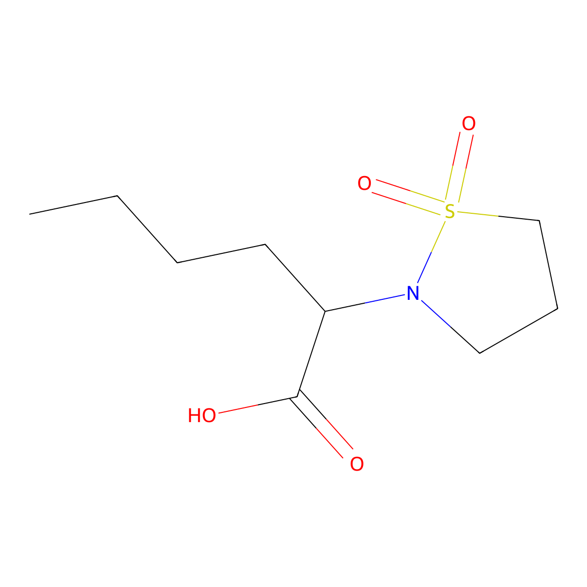 2-(1,1-Dioxo-1,2-thiazolidin-2-yl)hexanoic acid molecular structure, CAS 1218238-57-3