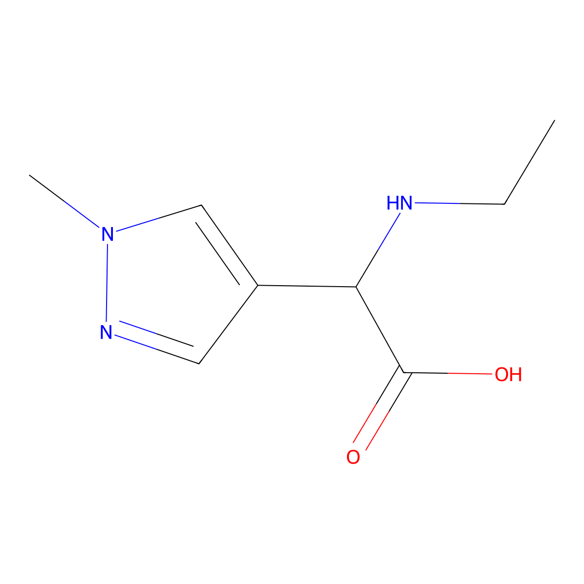 2-(Ethylamino)-2-(1-methyl-1H-pyrazol-4-yl)acetic acid molecular structure, CAS 1218278-62-6