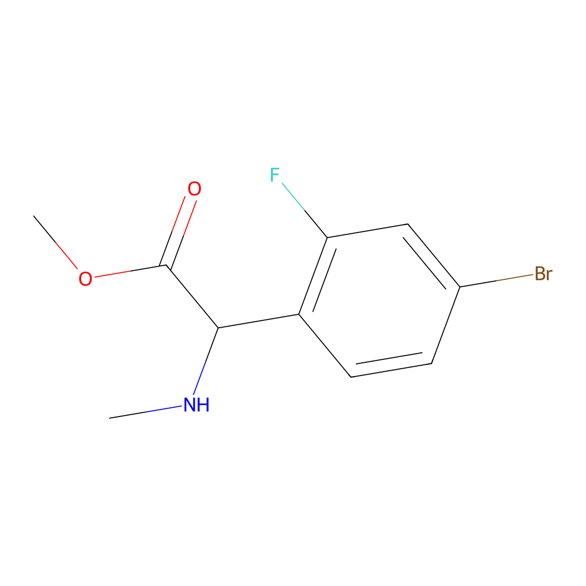 Methyl 2-(4-bromo-2-fluorophenyl)-2-(methylamino)acetate molecular structure, CAS 1218284-19-5