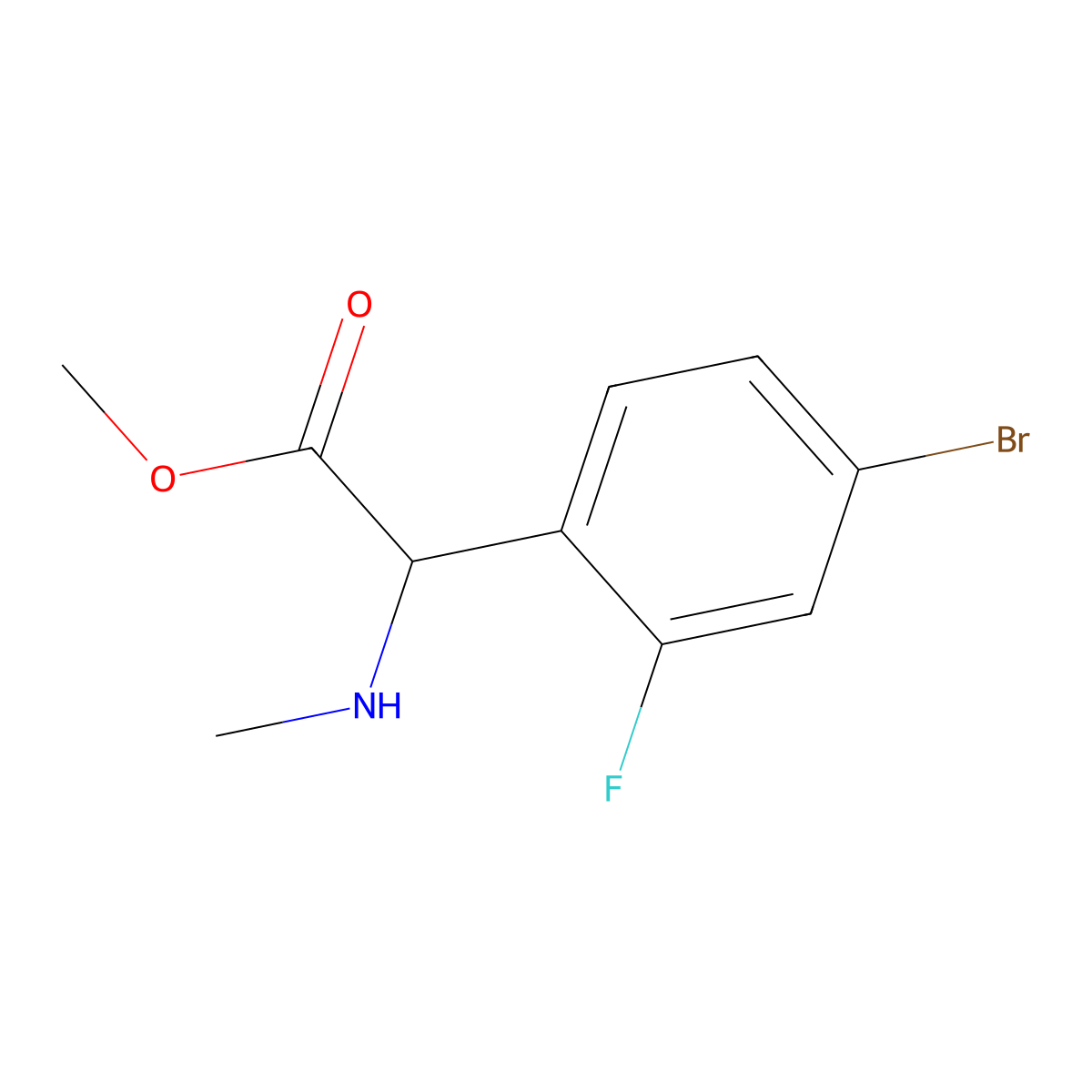 Methyl 2-(4-bromo-2-fluorophenyl)-2-(methylamino)acetate molecular structure, CAS 1218284-19-5