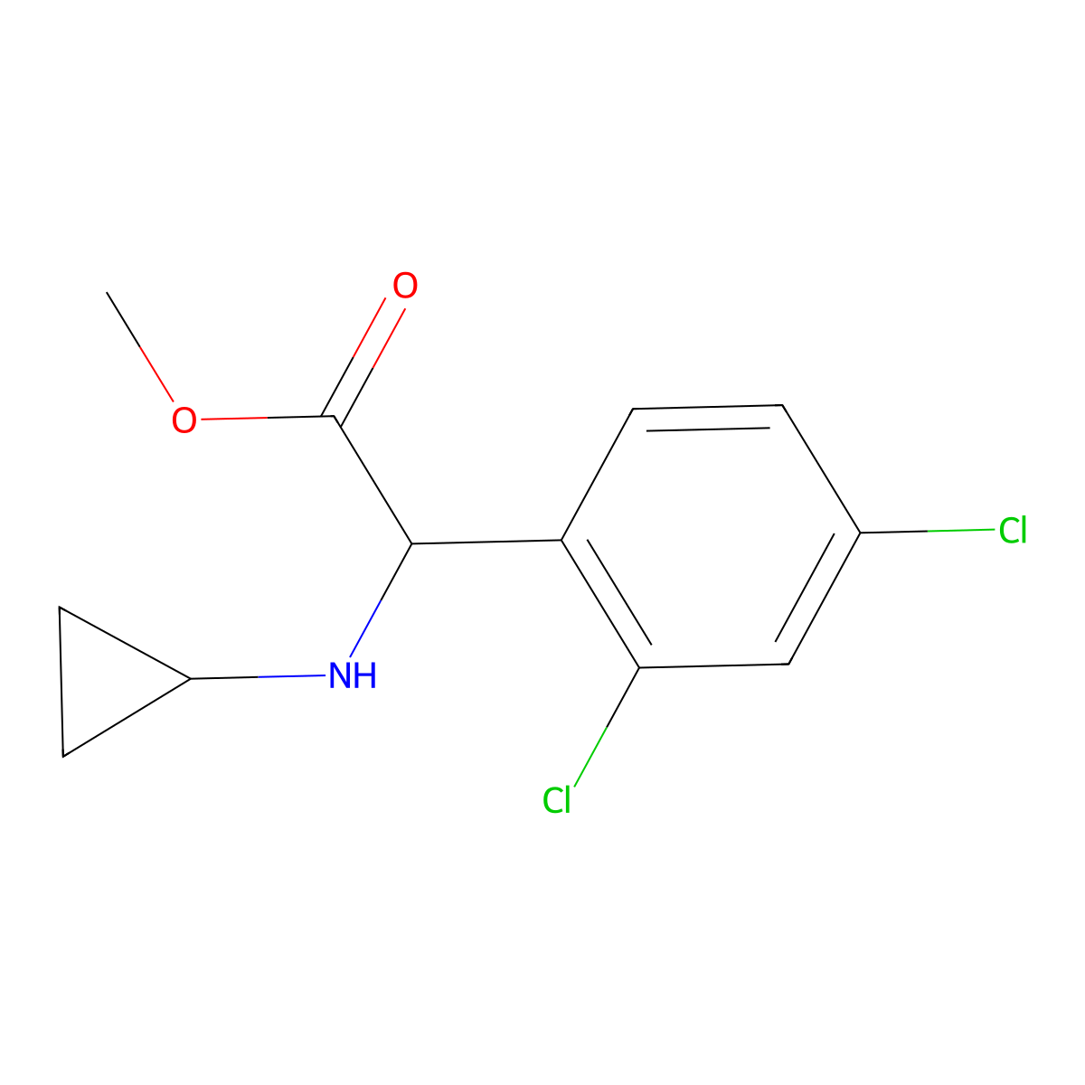 Methyl 2-(cyclopropylamino)-2-(2,4-dichlorophenyl)acetate molecular structure, CAS 1218291-18-9