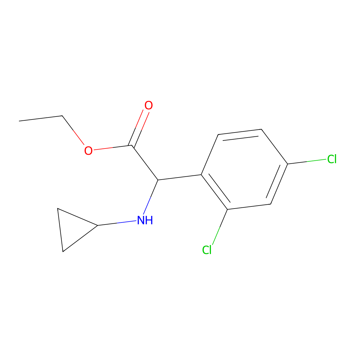 Ethyl 2-(cyclopropylamino)-2-(2,4-dichlorophenyl)acetate molecular structure, CAS 1218299-47-8