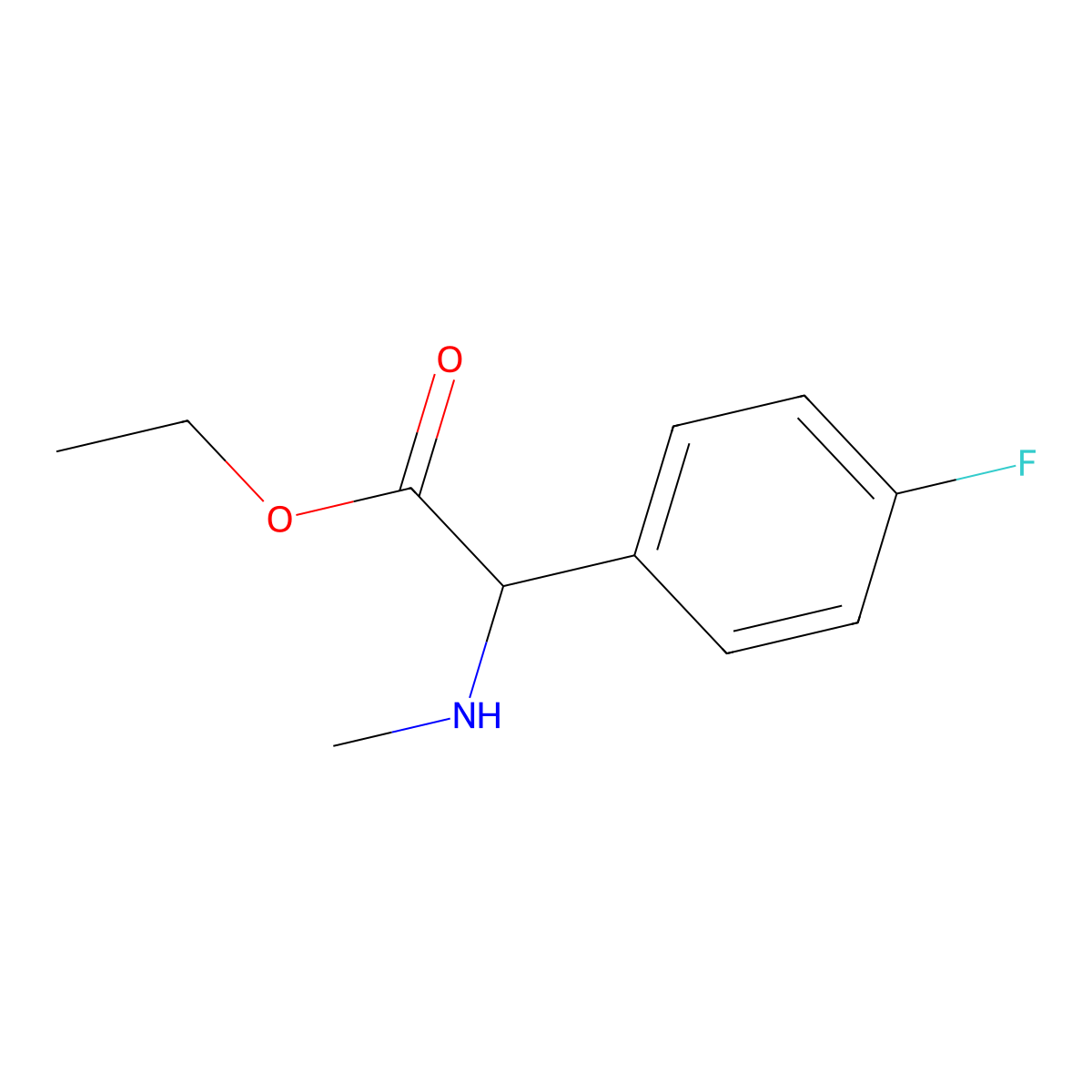 Ethyl 2-(4-fluorophenyl)-2-(methylamino)acetate molecular structure, CAS 1218313-52-0