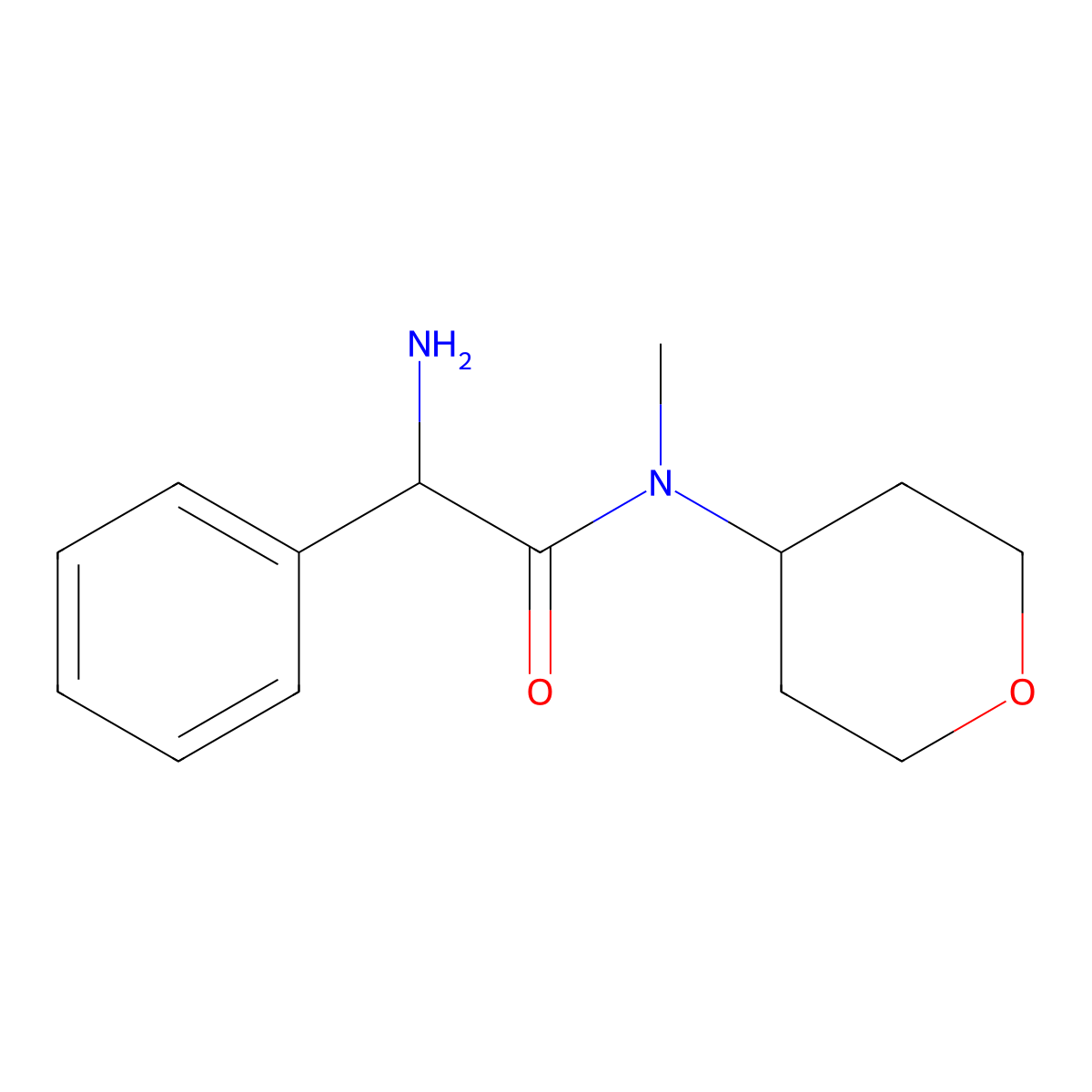 2-amino-N-methyl-N-(oxan-4-yl)-2-phenylacetamide molecular structure, CAS 1218323-36-4