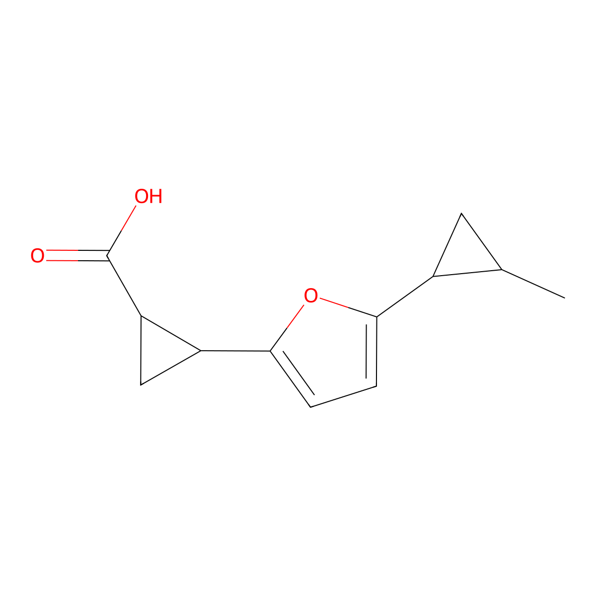 2-[5-(2-Methylcyclopropyl)furan-2-yl]cyclopropane-1-carboxylic acid molecular structure, CAS 1218328-99-4