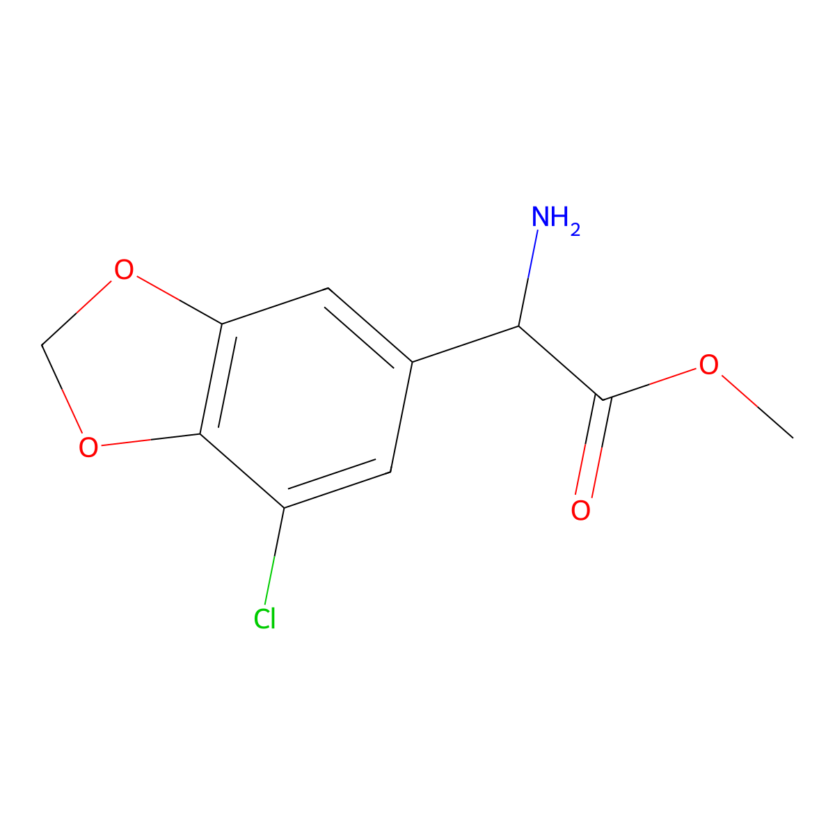 Methyl 2-amino-2-(7-chloro-1,3-dioxaindan-5-yl)acetate molecular structure, CAS 1218338-69-2