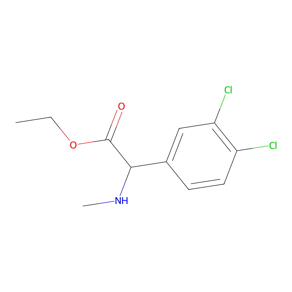 Ethyl 2-(3,4-dichlorophenyl)-2-(methylamino)acetate molecular structure, CAS 1218346-08-7