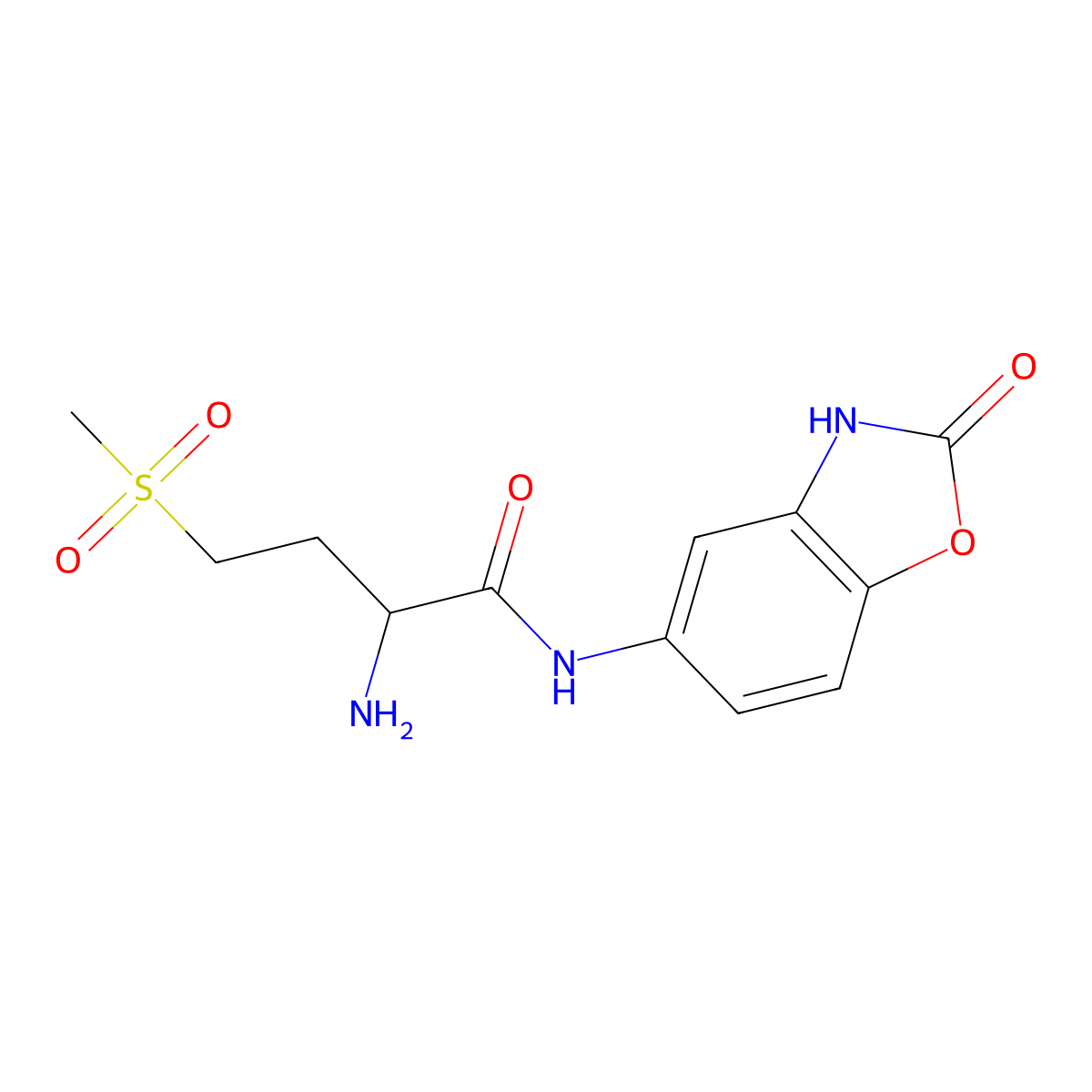 2-Amino-4-methanesulfonyl-N-(2-oxo-2,3-dihydro-1,3-benzoxazol-5-yl)butanamide molecular structure, CAS 1218363-85-9