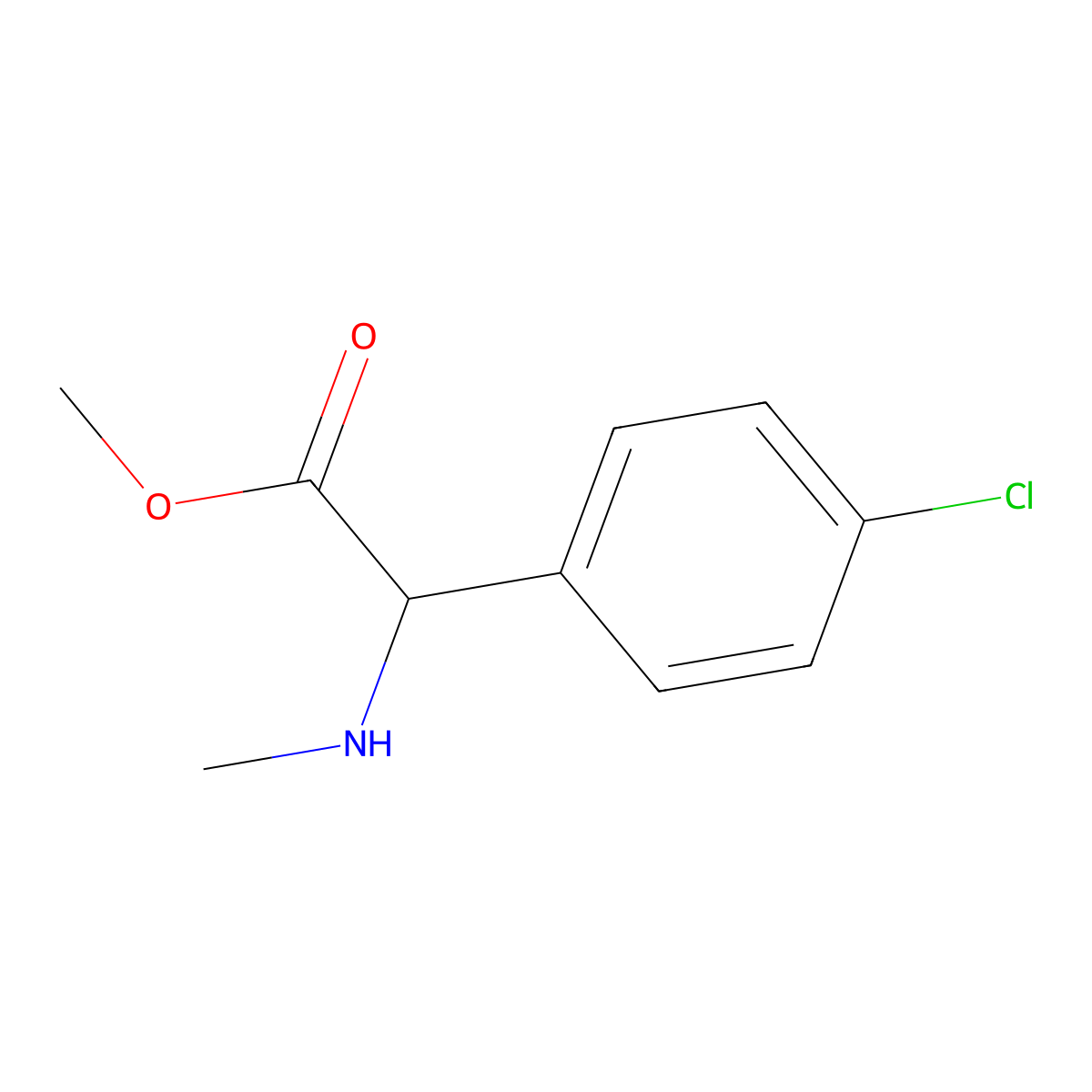Methyl 2-(4-chlorophenyl)-2-(methylamino)acetate molecular structure, CAS 1218365-57-1