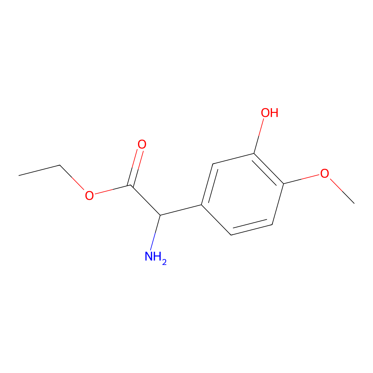 Ethyl 2-amino-2-(3-hydroxy-4-methoxyphenyl)acetate molecular structure, CAS 1218397-85-3