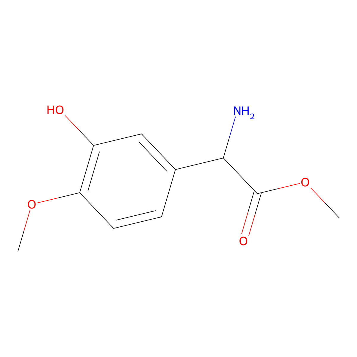 Methyl 2-amino-2-(3-hydroxy-4-methoxyphenyl)acetate molecular structure, CAS 1218406-55-3