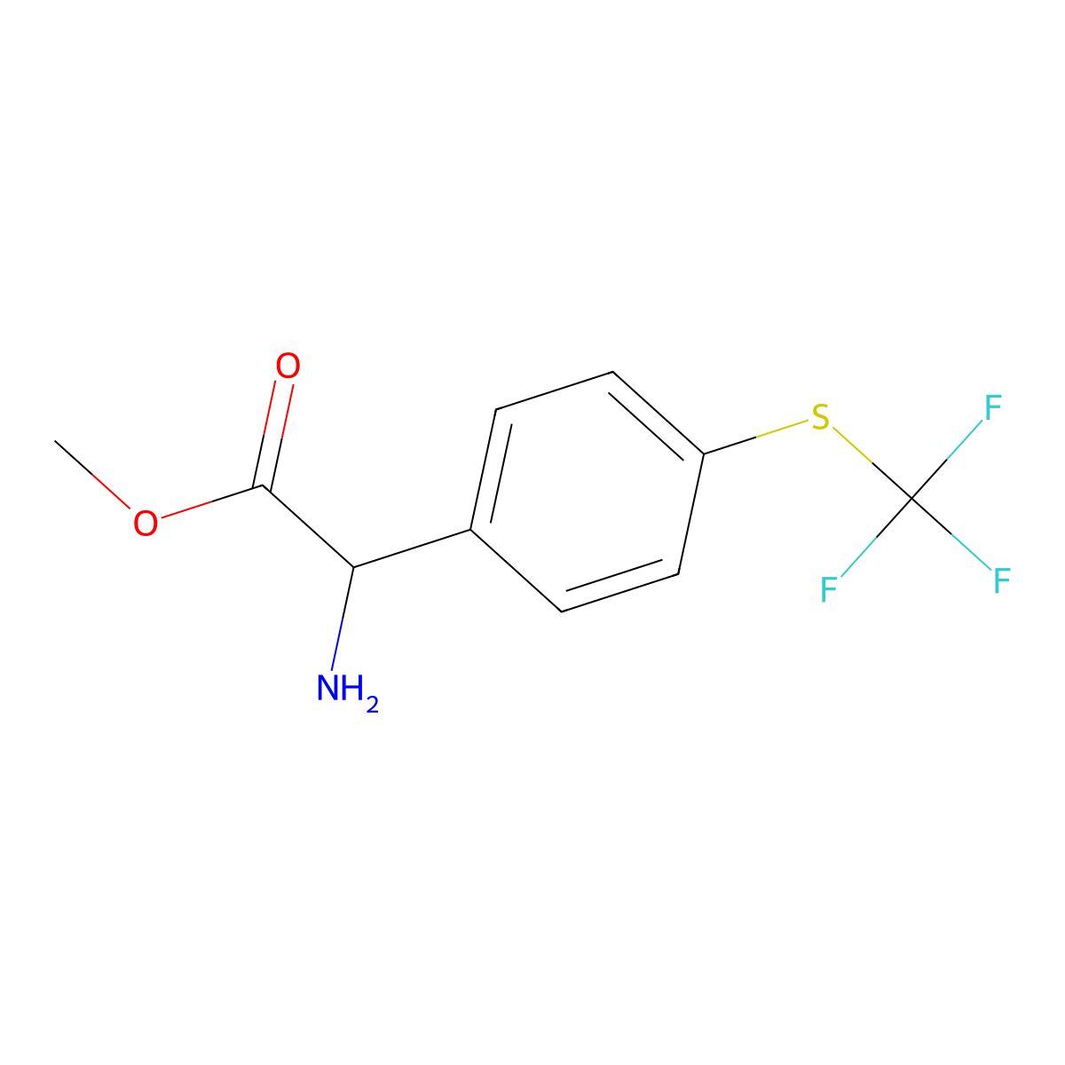 Methyl 2-amino-2-(4-((trifluoromethyl)thio)phenyl)acetate molecular structure, CAS 1218505-29-3