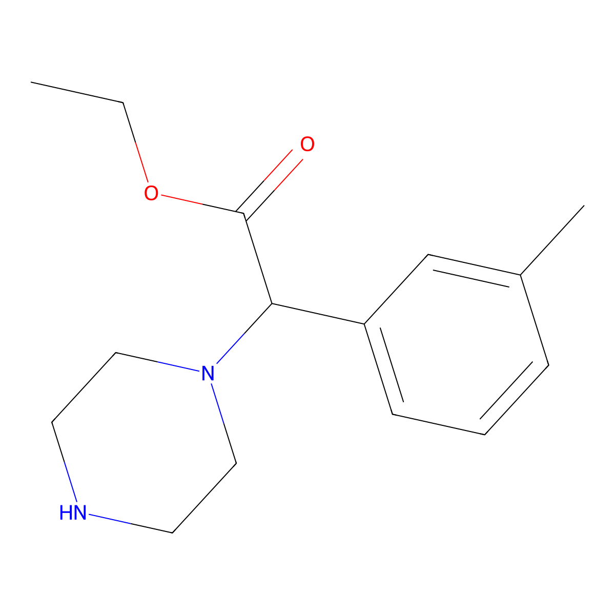 Ethyl 2-(3-methylphenyl)-2-(piperazin-1-yl)acetate molecular structure, CAS 1218507-88-0