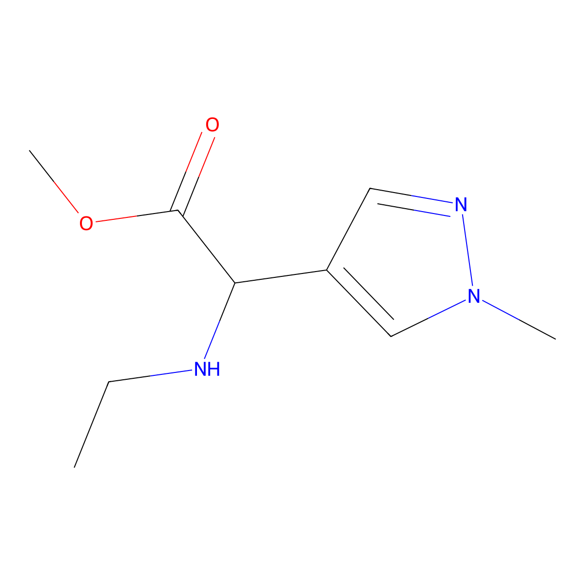Methyl 2-(ethylamino)-2-(1-methyl-1H-pyrazol-4-yl)acetate molecular structure, CAS 1218520-37-6