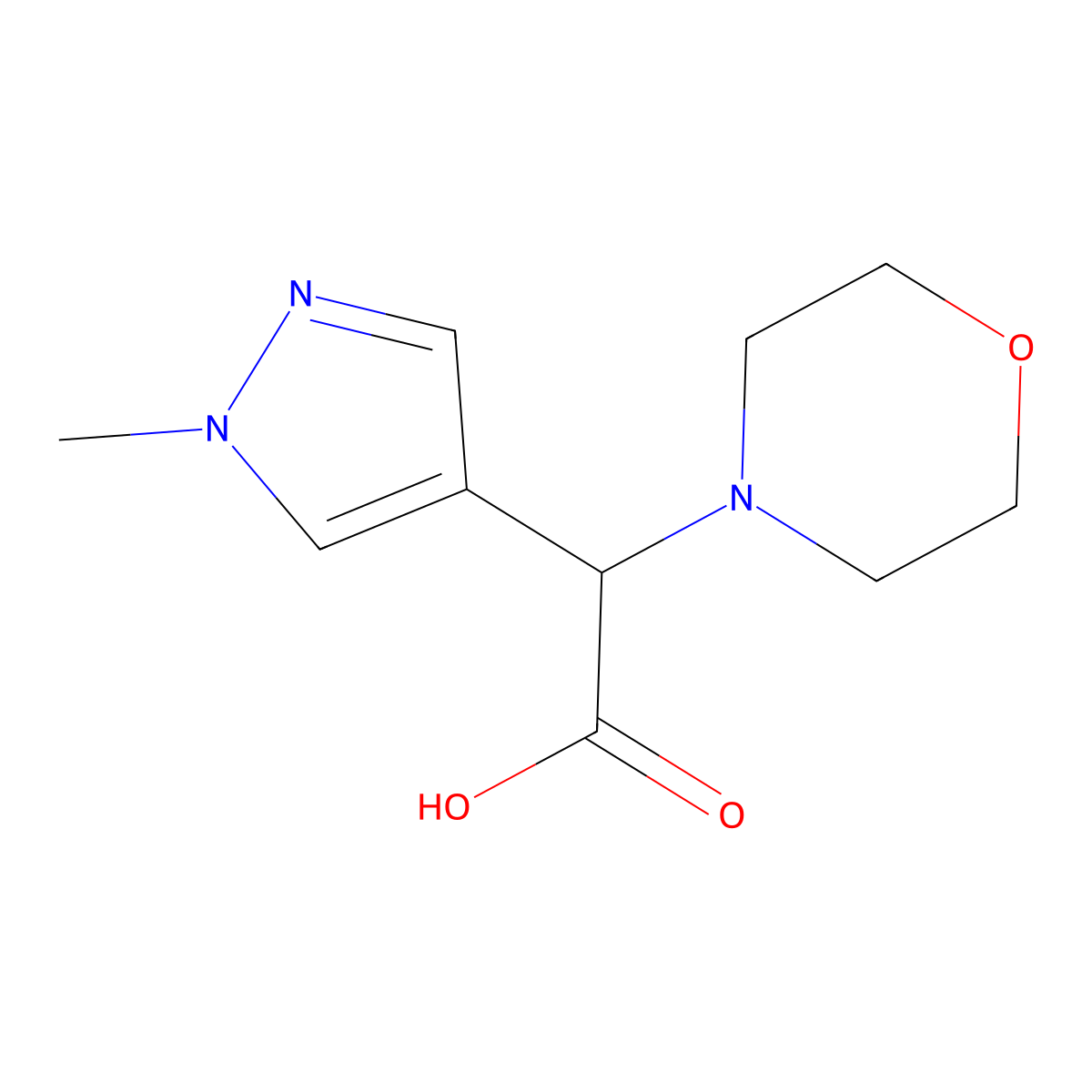 2-(1-methyl-1H-pyrazol-4-yl)-2-(morpholin-4-yl)acetic acid molecular structure, CAS 1218541-76-4