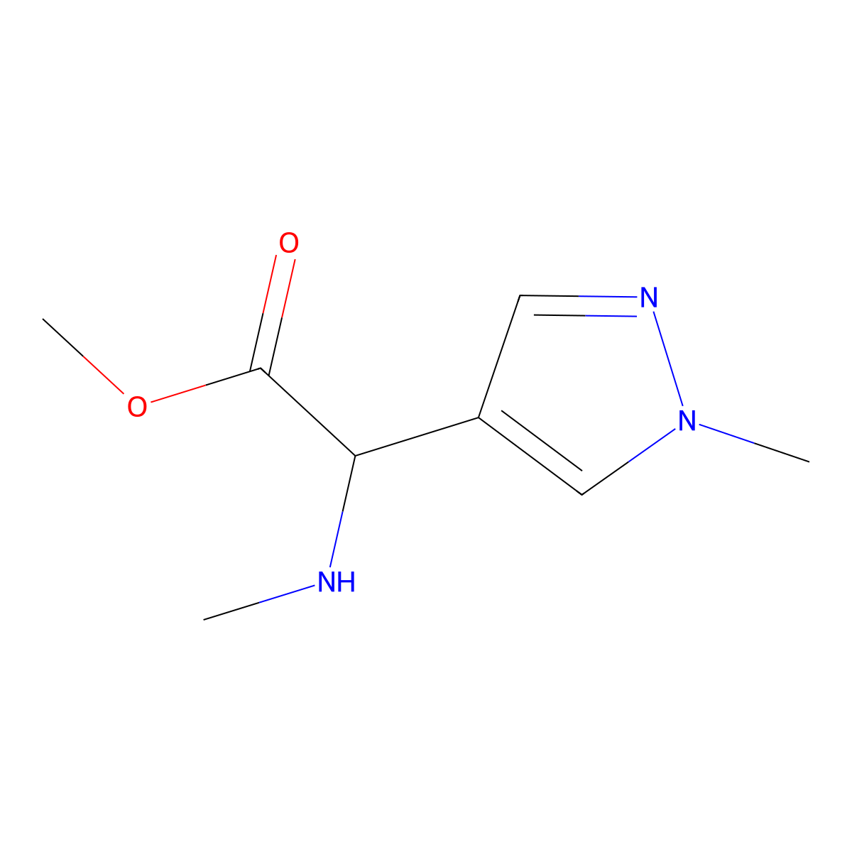 Methyl 2-(1-methyl-1H-pyrazol-4-yl)-2-(methylamino)acetate molecular structure, CAS 1218550-68-5