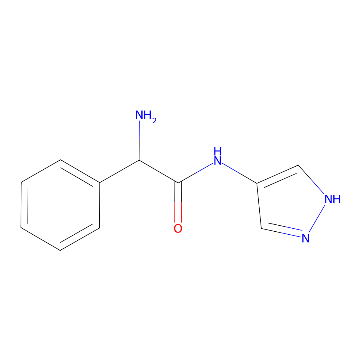 2-amino-2-phenyl-N-(1H-pyrazol-4-yl)acetamide molecular structure, CAS 1218572-75-8