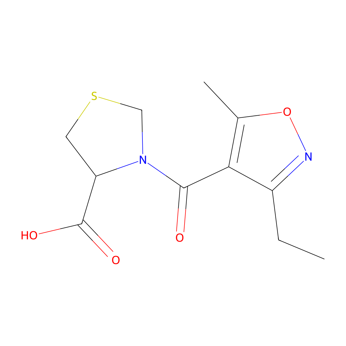 3-(3-Ethyl-5-methyl-1,2-oxazole-4-carbonyl)-1,3-thiazolidine-4-carboxylic acid molecular structure, CAS 1218613-05-8